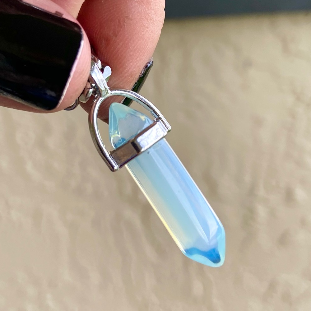 Stainless steel choker with blue iridescent opalite bullet charm boho goth - Picture 6 of 11